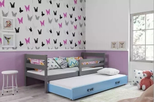 Éric 90x190 trundle tiniágy matraccal és fiókkal, szürke/kék