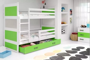TINI EMELETES ÁGY RICO FEHÉR KERET ZÖLD PANELEK ZÖLD FIÓKOS MATRAC NÉLKÜL 90 X 190