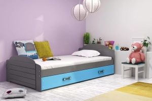 LILI 90X200 egyszemélyes ifjúsági ágy fiókkal, grafit/kék