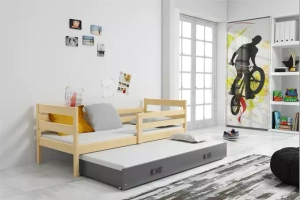 Éric 90x190 trundle tiniágy matraccal és fiókkal, fenyőszürke/szürke