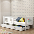 KUBUŚ 90X200 egyszemélyes ifjúsági ágy matraccal és fiókkal, fehér színben