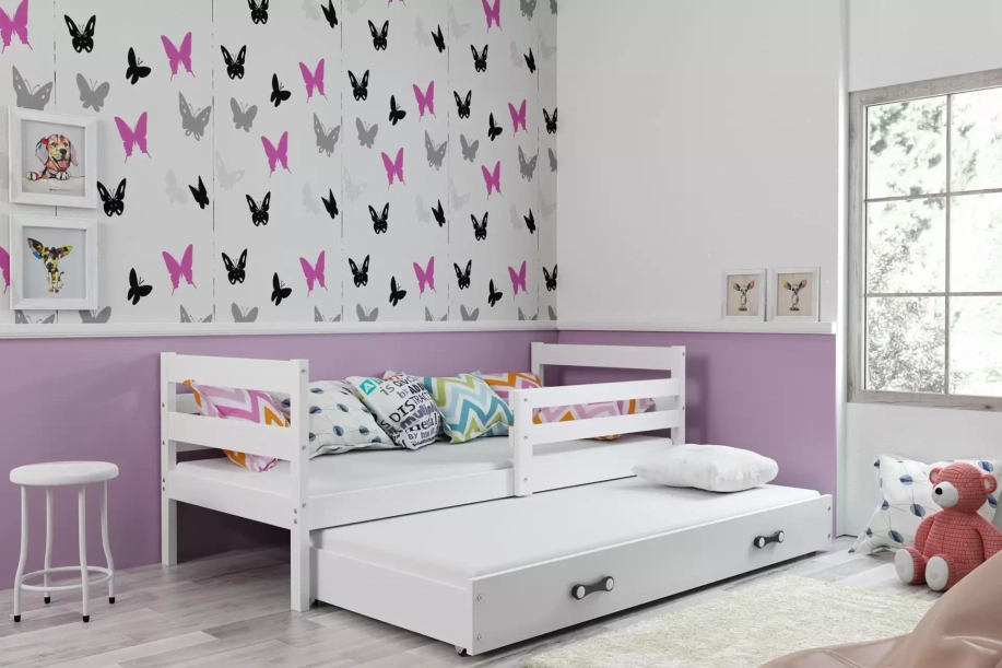 Éric 90x190 trundle tiniágy matraccal és fiókkal, fehér színben