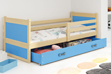 Junior egyszemélyes ágy RICO 80X190 fiókkal, fenyőfa/kék