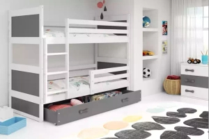 TINI EMELETES ÁGY RICO FEHÉR KERET SZÜRKE PANELEK SZÜRKE FIÓKOS MATRAC NÉLKÜL 90 X 190