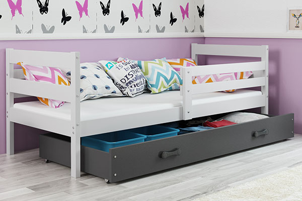 Ifjúsági egyszemélyes ágy ERYK 90X200 matraccal és fiókkal, fehér/grafit